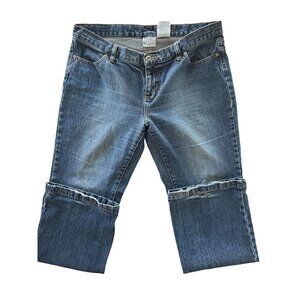 Columbia Jeans Womens‎ 14 Blue Denim Boot Cut Leg Faded Distressed Torn